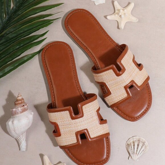 Brown Fashionable Women's Flat Sandals - Picture 2 of 5
